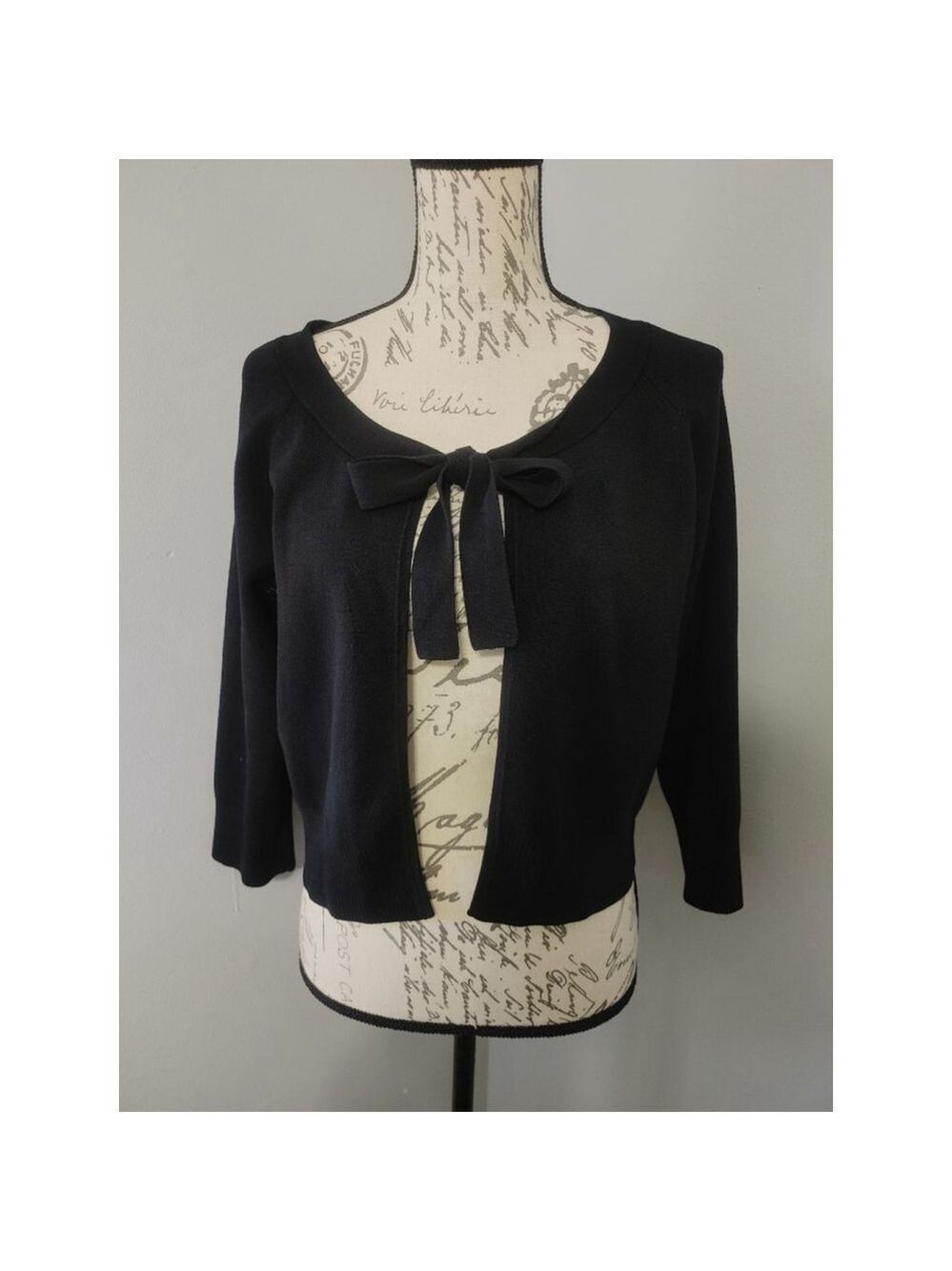 Women's Grace Elements Tie Top Black Cardigan Open Front Sweater L